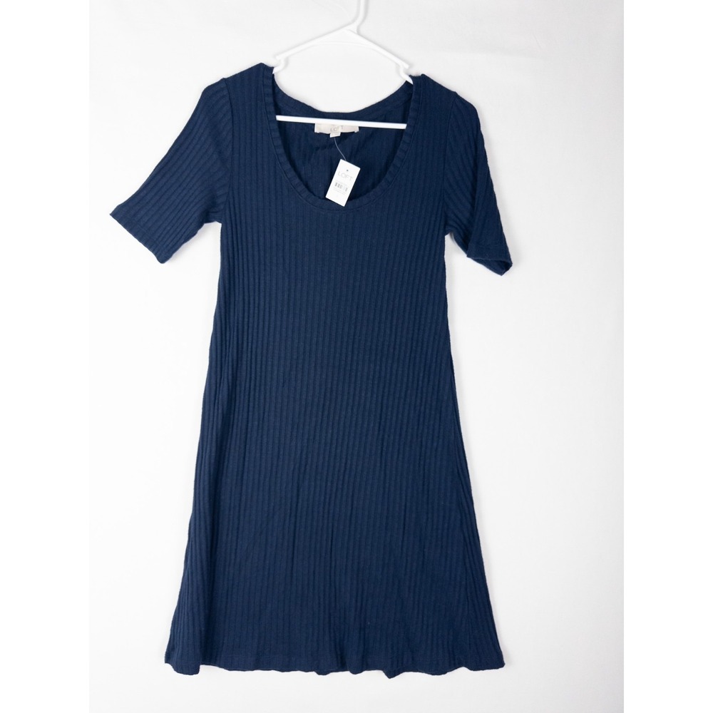 NWT Sweater Dress Womens S Blue‎ Knit Short Sleeve Midi Mini Solid Short Sleeve